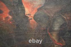 Huile sur toile tableau ancien peinture XVIII école Française signé mousquetaire