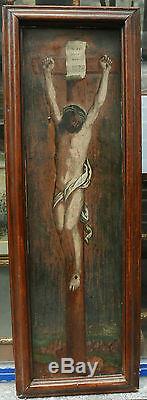 IMMENSE TABLEAU ANCIEN Peinture Portrait Christ Croix Crâne Vanité XVI-XVIIe