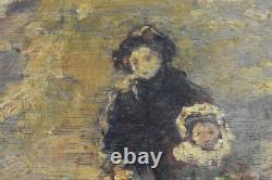 IMPRESSIONISME Femme et enfant signé WILLAERT tableau Ancien vintage