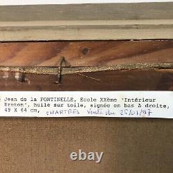 INTERIEUR BRETON signé FONTINELLE 20e BRETAGNE tableau ancien vintage antique §