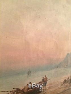 IZARIE-RIVIERE (XIX-XXe) Grand Tableau Ancien Marine Falaise vue Mer Huile