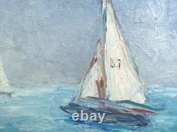 Impressionnisme, Tableau ancien, HSP, La régate, Voiliers, Signé à identifier