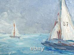 Impressionnisme, Tableau ancien, HSP, La régate, Voiliers, Signé à identifier