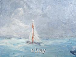 Impressionnisme, Tableau ancien, HSP, La régate, Voiliers, Signé à identifier