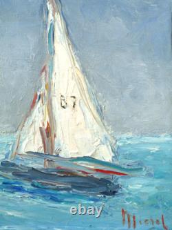 Impressionnisme, Tableau ancien, HSP, La régate, Voiliers, Signé à identifier