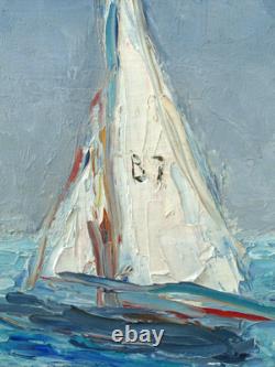 Impressionnisme, Tableau ancien, HSP, La régate, Voiliers, Signé à identifier