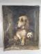 JULES CHARDINY ANCIEN TABLEAU HUILE SUR TOILE PORTRAIT DE CHIENS SIGNE XIX ème