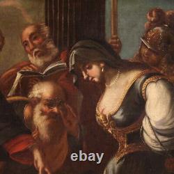 Jésus et la femme adultère tableau religieux ancien peinture huile sur toile