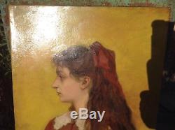 Jeune fille Portrait, Impressionniste, Signé Tableau ancien 40cmx32cm