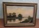 Joli Tableau Ancien Huile Sur Papier Paysage Lac Signature à identifier 27 x19cm