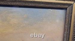 Joli Tableau Ancien Huile Sur Papier Paysage Lac Signature à identifier 27 x19cm