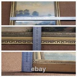 Joli Tableau Ancien Huile Sur Papier Paysage Lac Signature à identifier 27 x19cm