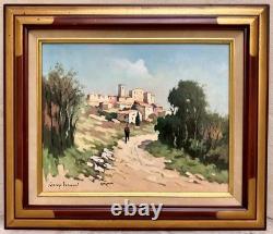 LEROUX Georges Tableau Ancien Paysage Animé Village Provençal Provence Peinture