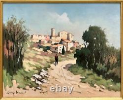 LEROUX Georges Tableau Ancien Paysage Animé Village Provençal Provence Peinture