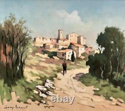 LEROUX Georges Tableau Ancien Paysage Animé Village Provençal Provence Peinture