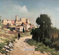 LEROUX Georges Tableau Ancien Paysage Animé Village Provençal Provence Peinture