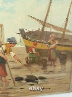 L. Morin, Tableau Ancien huile sur toile pêcheur