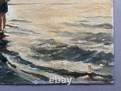 Le Petit Pêcheur, Huile Sur Toile Signée M. Durand 1932, Tableau Ancien, XXe