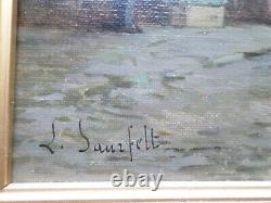 Léonard SAURFELT-c. 1840-Tableau ancien-Huile-Le marché-Normandie-cadre-oil