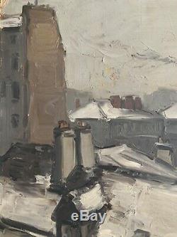 Léopold PASCAL tableau ancien peinture paysage neige Paris peintre de la marine