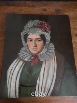 Lot 2 Huile Toile Et Carton Portrait Ancien Tableau