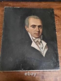 Lot 2 Huile Toile Et Carton Portrait Ancien Tableau