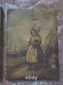 Lot scènes Tableaux peinture ancienne 1877 French Painting à restaurer signé