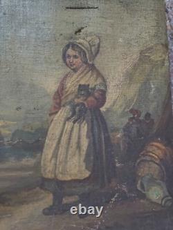 Lot scènes Tableaux peinture ancienne 1877 French Painting à restaurer signé