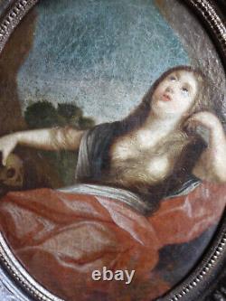 Madeleine pénitente ancien tableau religieux peinture huile toile 17ème siècle