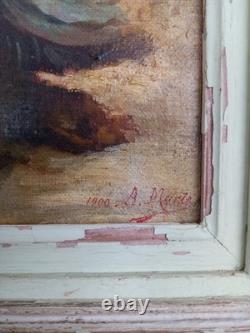Magnifique Tableau Ancien A. MARIE Scène de Pêche en Bord de Mer Huile