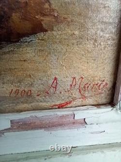 Magnifique Tableau Ancien A. MARIE Scène de Pêche en Bord de Mer Huile