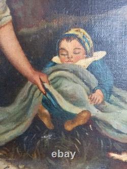 Magnifique Tableau Ancien A. MARIE Scène de Pêche en Bord de Mer Huile