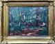 Magnifique Tableau ancien Ecole Impressionniste foret femme lisant, 1890