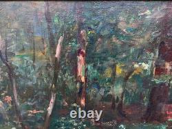 Magnifique Tableau ancien Ecole Impressionniste foret femme lisant, 1890