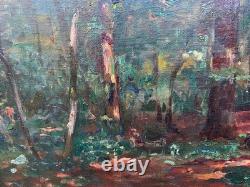 Magnifique Tableau ancien Ecole Impressionniste foret femme lisant, 1890