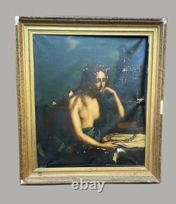 Marie Madeleine, grand format, huile sur toile à restaurer, tableau ancien