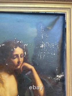 Marie Madeleine, grand format, huile sur toile à restaurer, tableau ancien