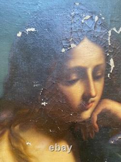 Marie Madeleine, grand format, huile sur toile à restaurer, tableau ancien