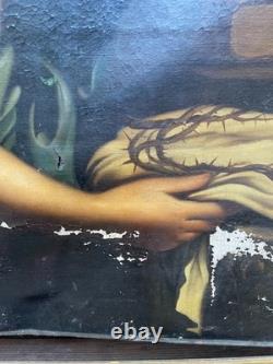 Marie Madeleine, grand format, huile sur toile à restaurer, tableau ancien