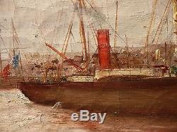 Marine, Avant Port du Havre, Eug JABONEAU 1885. Tableau ancien