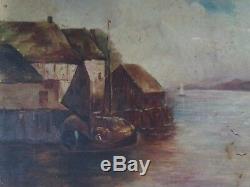 Marine Barbizon Huile Sur Toile Vers 1900 Tableau Ancien Paysage