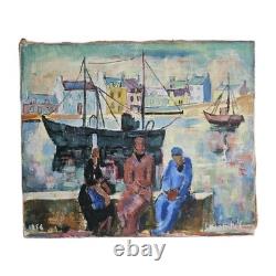 Marine huile sur toile, tableau ancien, signé daté 1956, Bretagne Pays Bigouden
