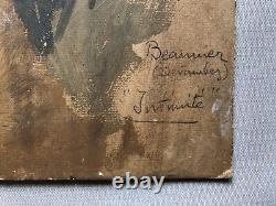 Maternité, Huile Sur Carton Signée Beaunier, Peinture, Tableau Ancien, XXe