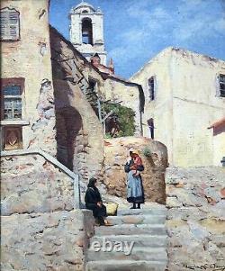 Maurice La Bany-Provence-Village Corse-Tableau ancien-Salon AF de 1937-Corse