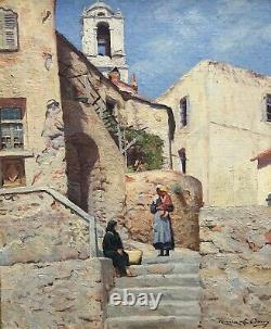 Maurice La Bany-Provence-Village Corse-Tableau ancien-Salon AF de 1937-Corse
