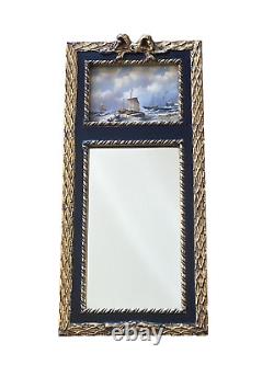 Miroir Trumeau Ancien Tableau Huile Sur Panneau Signé Mer Bateaux À Voile