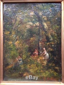 NARCISSE DIAZ DE LA PENA XIXe Femmes dans un bois Tableau ancien Huile sur toile
