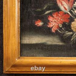 Nature morte avec lapin tableau ancien huile sur toile peinture vase fleurs 700
