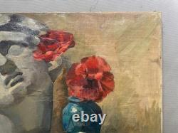 Nature morte, huile sur toile, tableau ancien, peinture, XXe