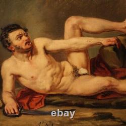 Nude signé ancien tableau du 19ème siècle peinture huile étude d'homme 800